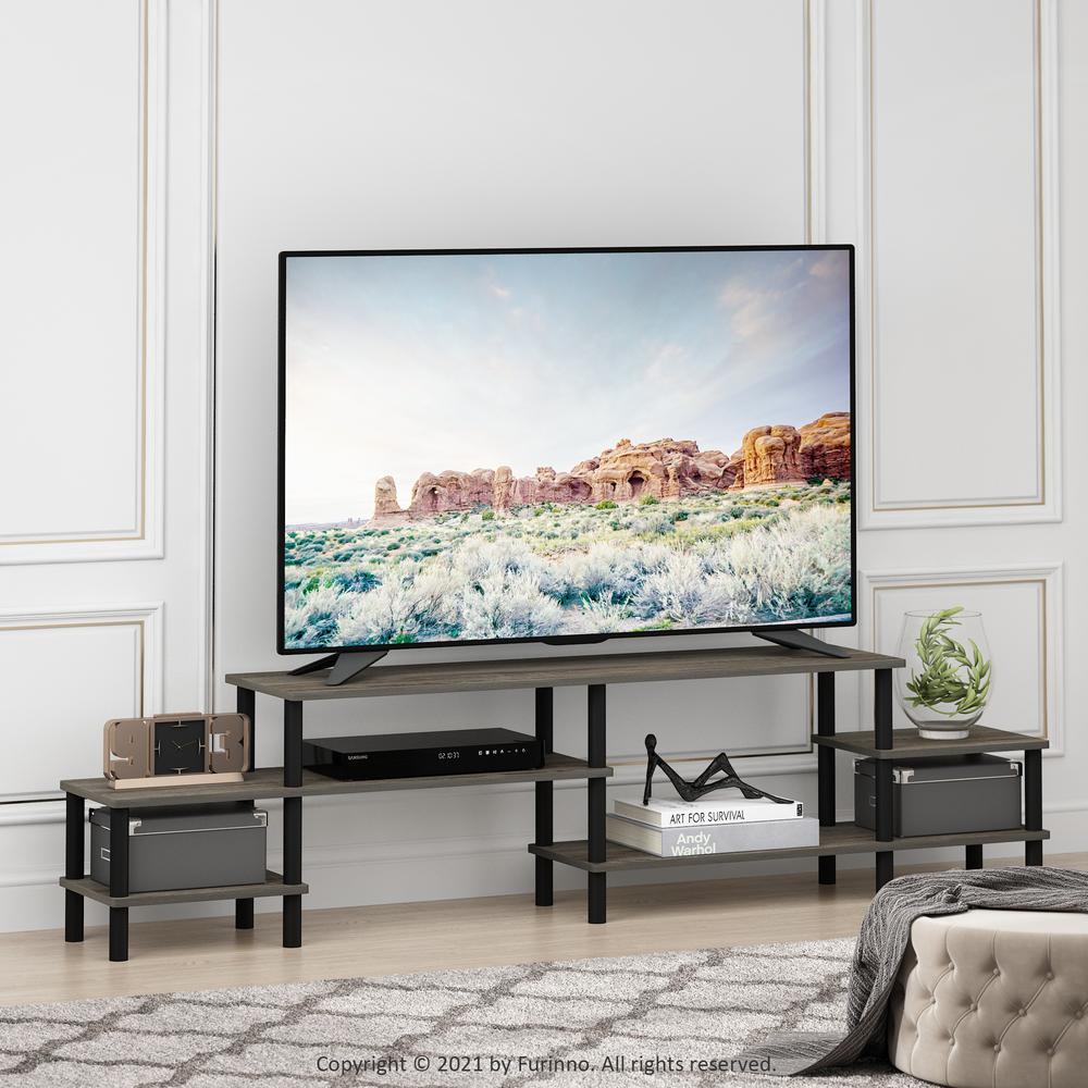 Furinno Turn-N-Tube Grand Entertainment Center for TV up to 80 Inch, French Oak Grey/Black. Picture 7