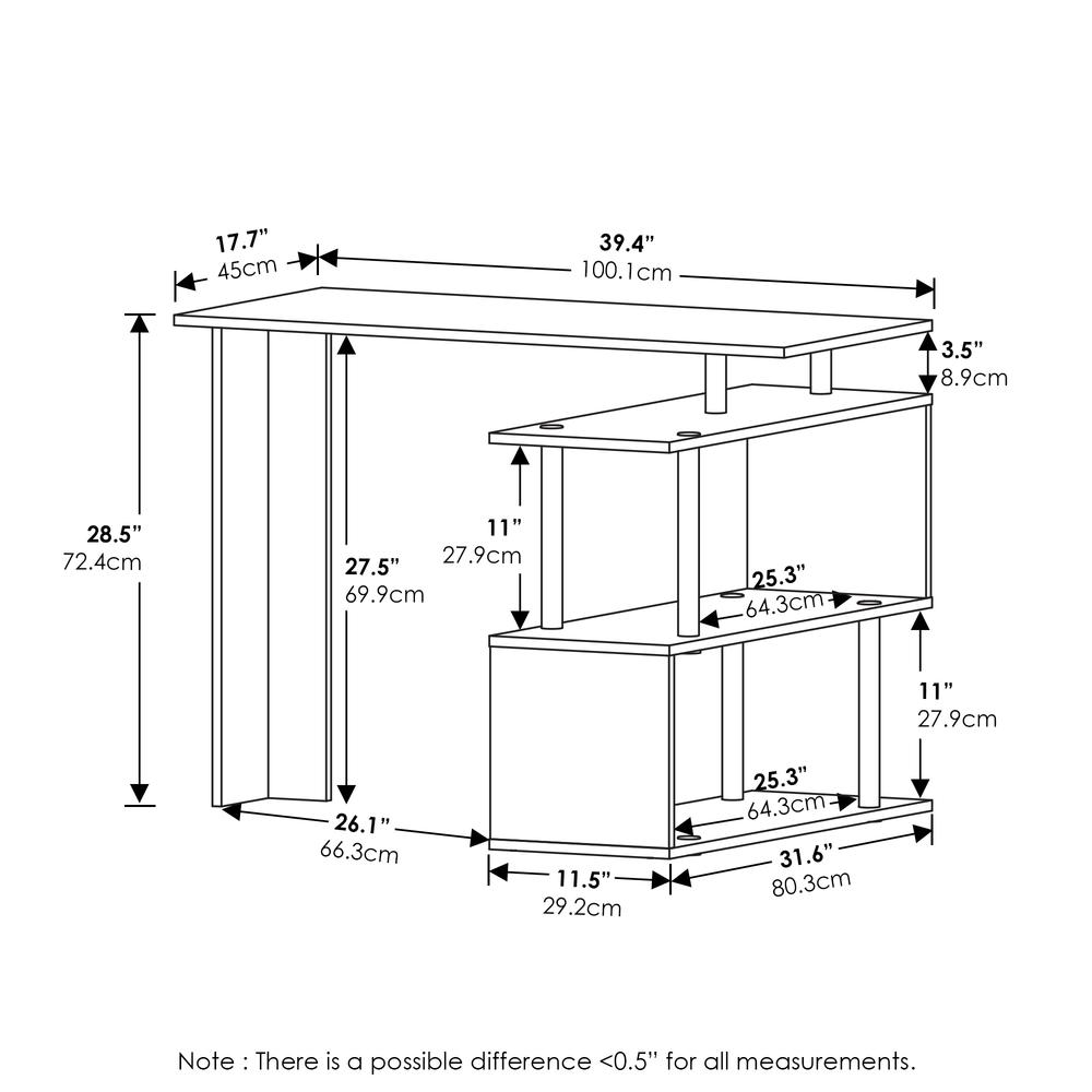 Furinno Moore L-Shape Computer Desk with 3-Tier Shelves, Americano/Black. Picture 2