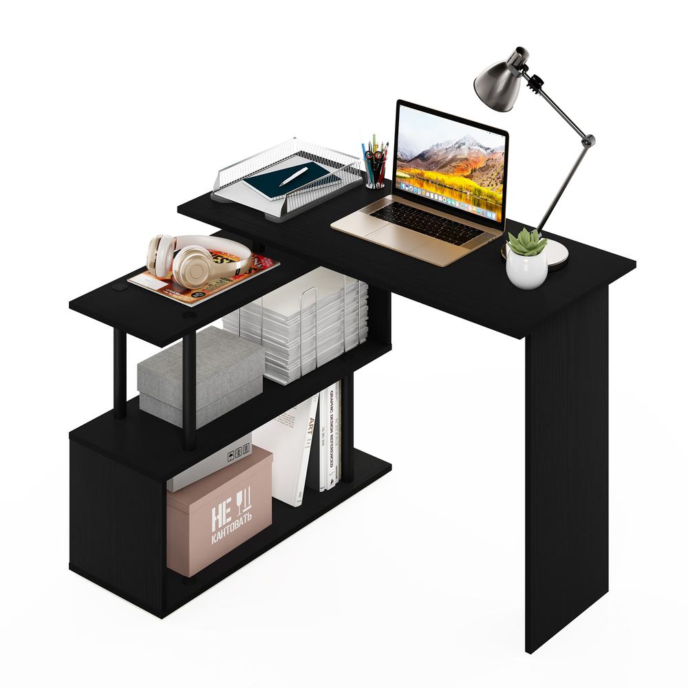 Furinno Moore L-Shape Computer Desk with 3-Tier Shelves, Americano/Black. Picture 8