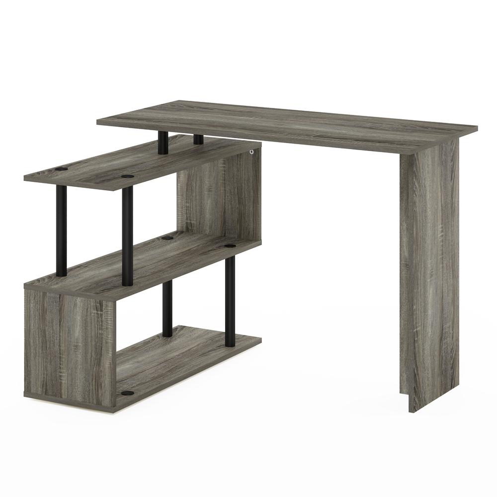 Furinno Moore L-Shape Computer Desk with 3-Tier Shelves, French Oak/Black. Picture 1