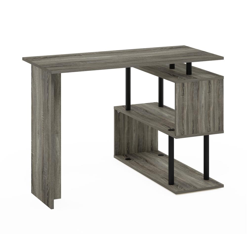 Furinno Moore L-Shape Computer Desk with 3-Tier Shelves, French Oak/Black. Picture 4