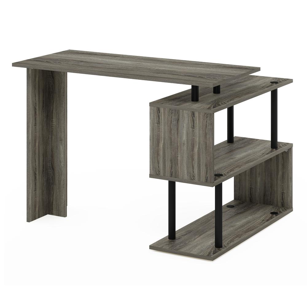 Furinno Moore L-Shape Computer Desk with 3-Tier Shelves, French Oak/Black. Picture 5