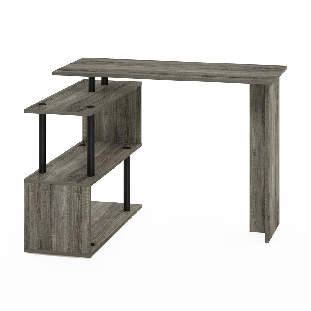 Furinno Moore L-Shape Computer Desk with 3-Tier Shelves, French Oak/Black. Picture 6