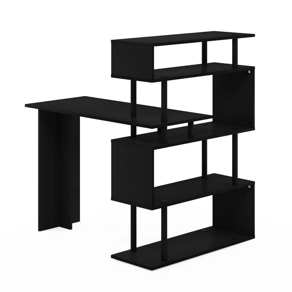 Furinno Moore L-Shape Computer Desk with 5-Tier Shelves, Americano/Black. Picture 5