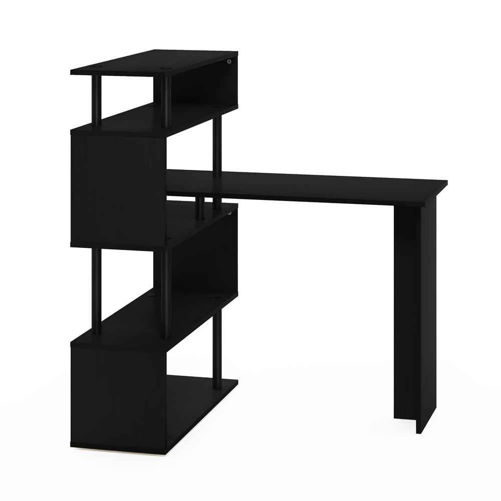 Furinno Moore L-Shape Computer Desk with 5-Tier Shelves, Americano/Black. Picture 6