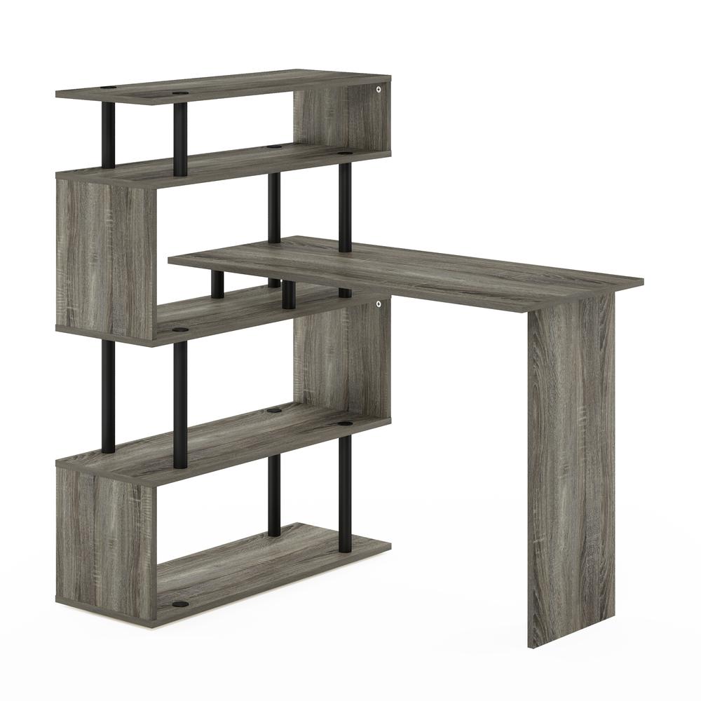 Furinno Moore L-Shape Computer Desk with 5-Tier Shelves, French Oak/Black. Picture 1