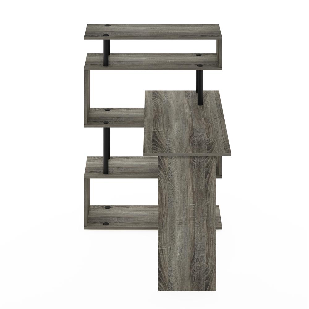 Furinno Moore L-Shape Computer Desk with 5-Tier Shelves, French Oak/Black. Picture 3