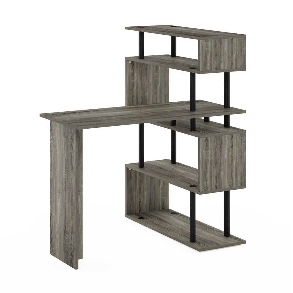 Furinno Moore L-Shape Computer Desk with 5-Tier Shelves, French Oak/Black. Picture 4