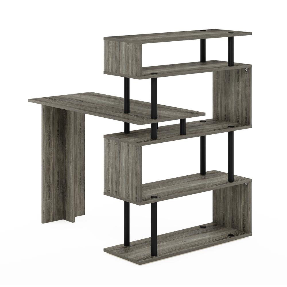 Furinno Moore L-Shape Computer Desk with 5-Tier Shelves, French Oak/Black. Picture 5