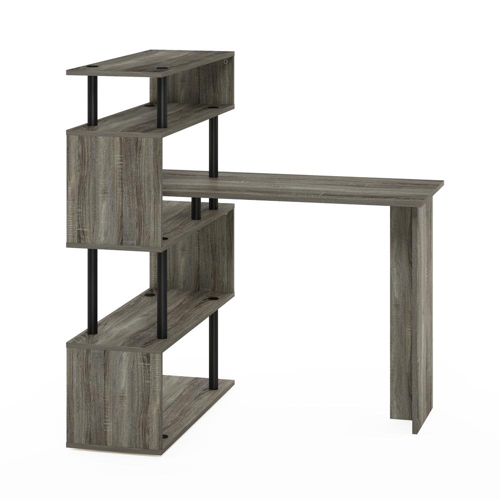 Furinno Moore L-Shape Computer Desk with 5-Tier Shelves, French Oak/Black. Picture 6