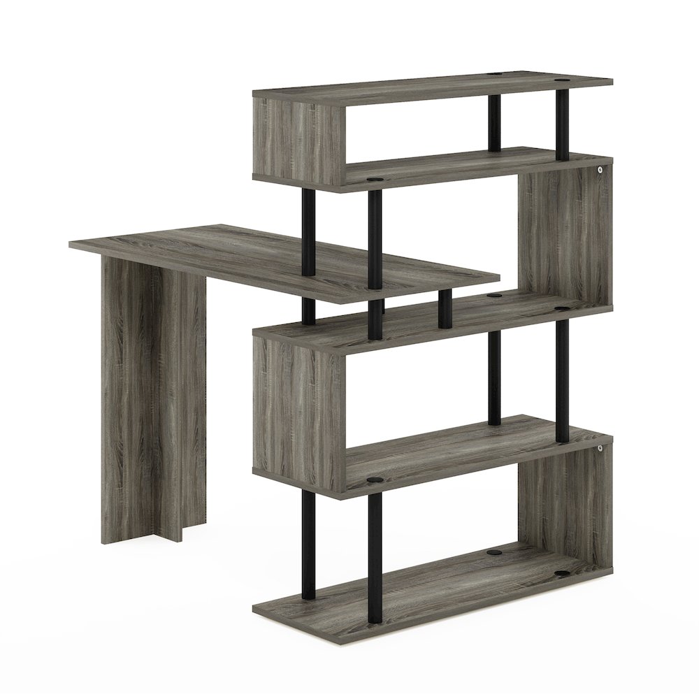 L Shape Computer Desk, Gaming Desk with 5-Tier S-Shaped Side Shelves, Grey Oak. Picture 8