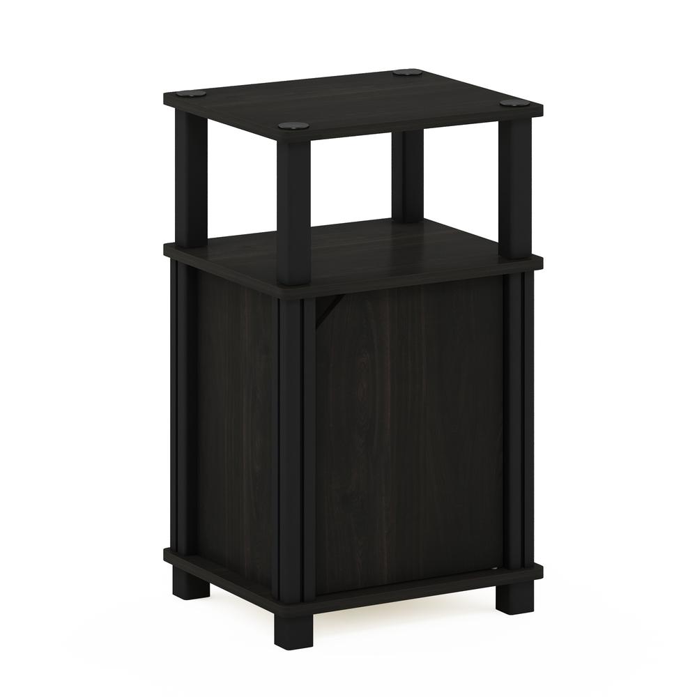 Furinno Just 3-Tier End Table with Door, Espresso/Black. Picture 1