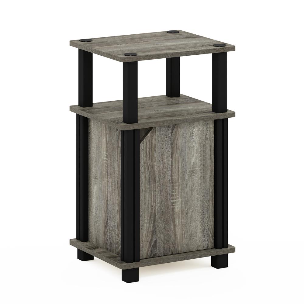 Furinno Just 3-Tier End Table with Door, French Oak/Black. Picture 1