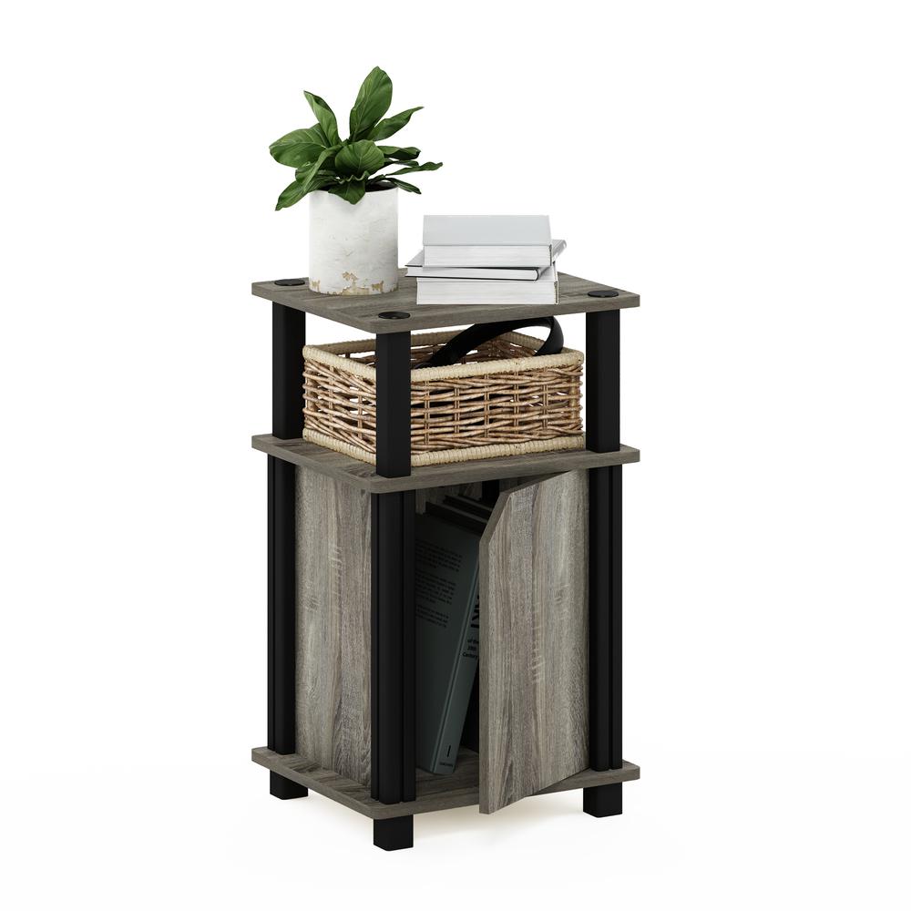 Furinno Just 3-Tier End Table with Door, French Oak/Black. Picture 6