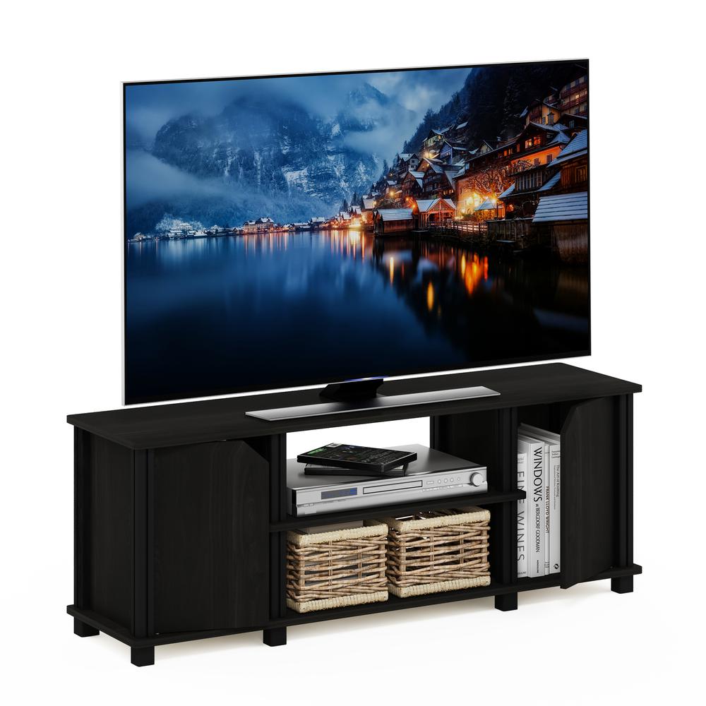 Furinno Simplistic TV Stand with Shelves and Storage, Espresso/Black. Picture 5