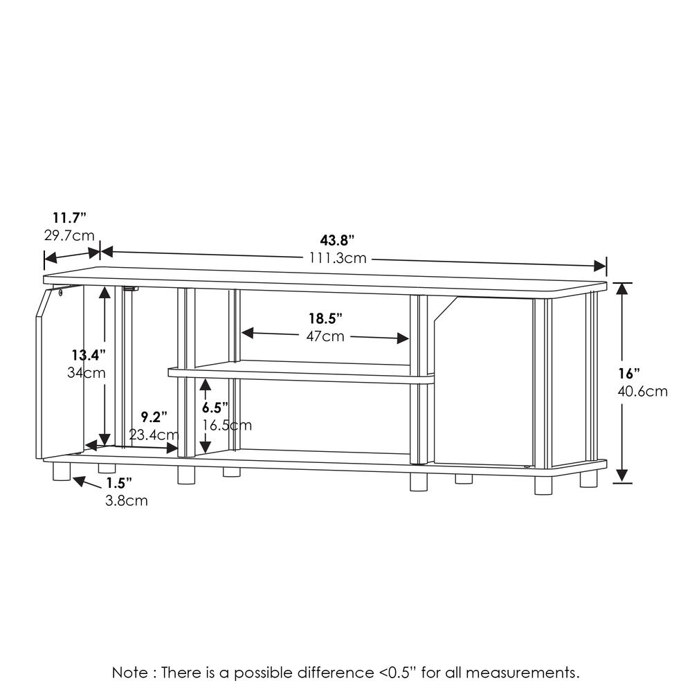 Furinno Simplistic TV Stand with Shelves and Storage, French Oak/Black. Picture 2