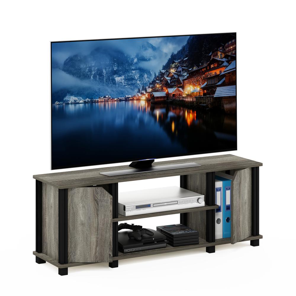 Furinno Simplistic TV Stand with Shelves and Storage, French Oak/Black. Picture 5