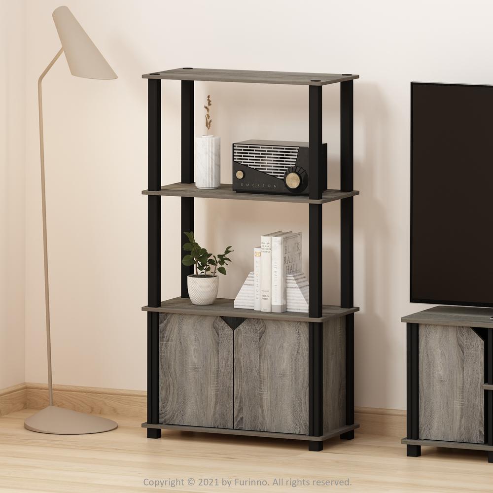 Furinno Go Green 4-Tier Multipurpose Display Shelf with Door, French Oak Grey/Black. Picture 7