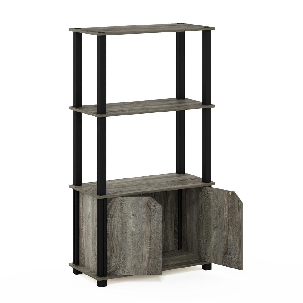 Furinno Go Green 4-Tier Multipurpose Display Shelf with Door, French Oak Grey/Black. Picture 4