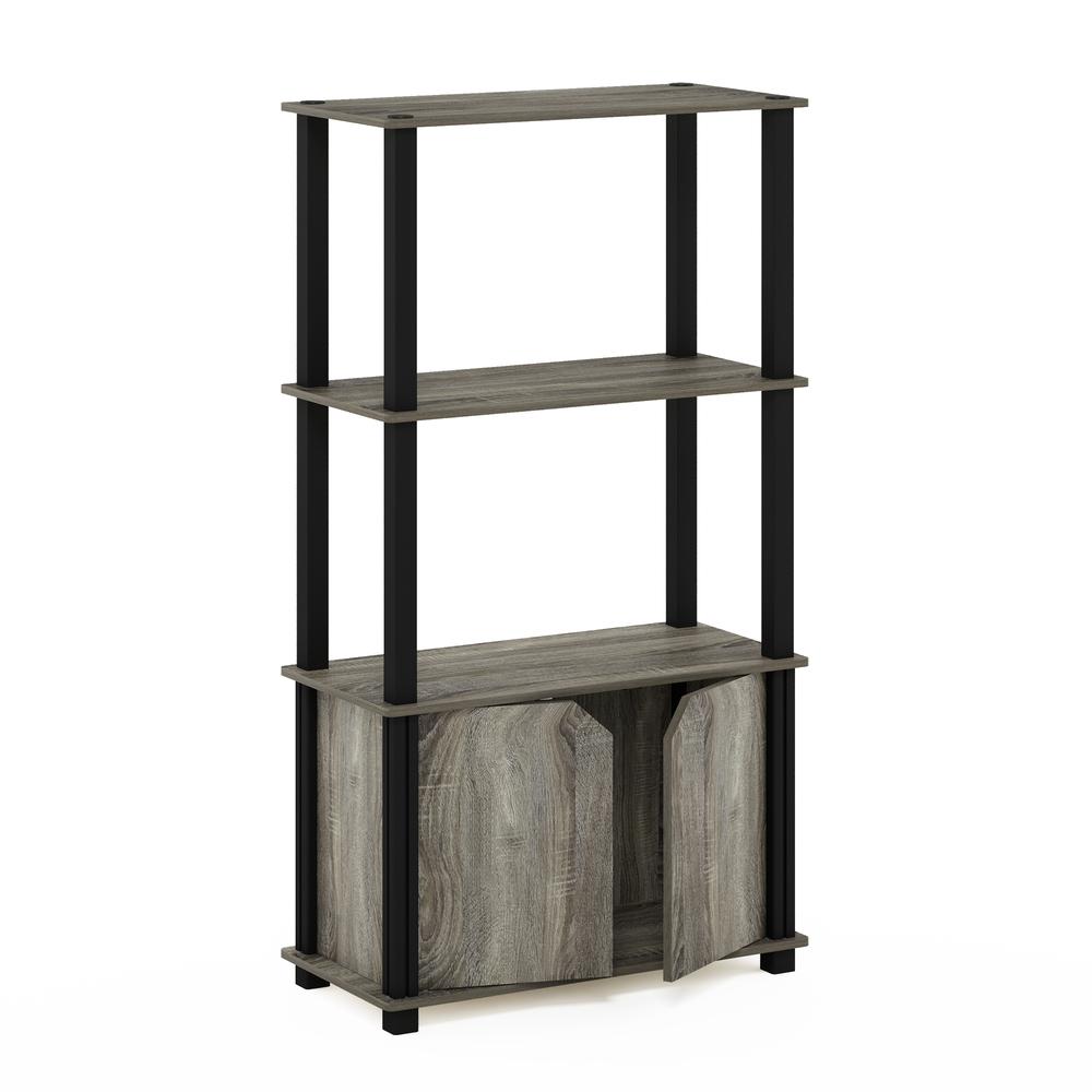 Furinno Go Green 4-Tier Multipurpose Display Shelf with Door, French Oak Grey/Black. Picture 5