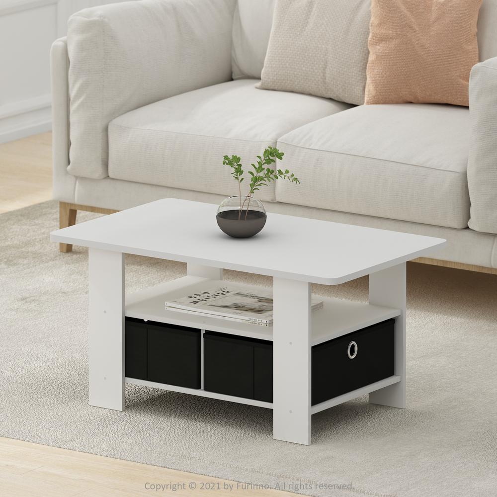 Furinno Andrey Coffee Table with Bin Drawer, White/Black. Picture 5