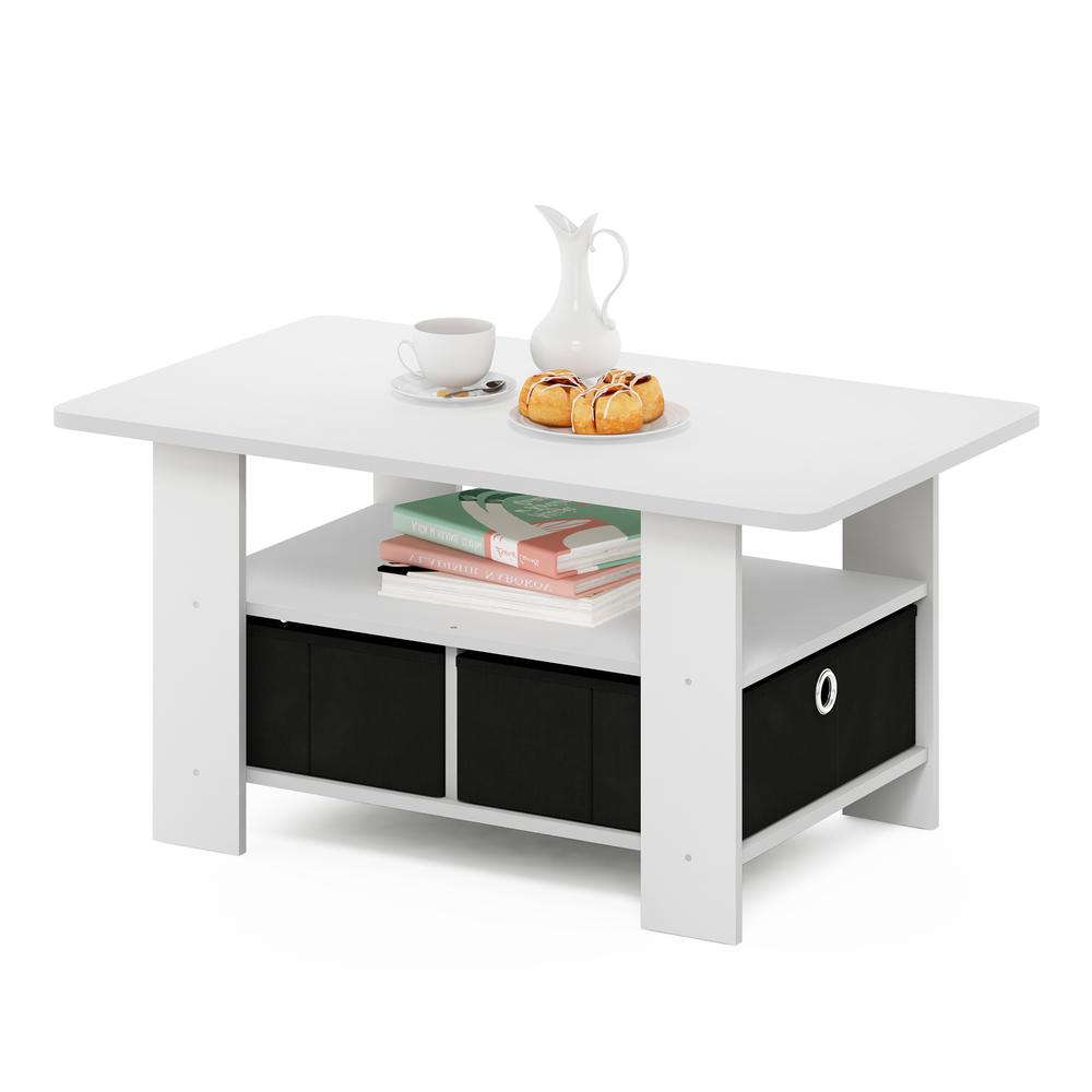 Furinno Andrey Coffee Table with Bin Drawer, White/Black. Picture 3