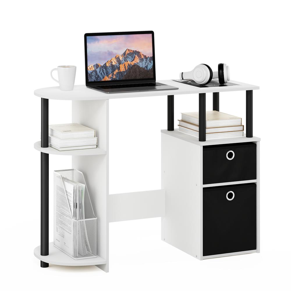 JAYA Simplistic Computer Study Desk with Bin Drawers, White/Black/Black. Picture 4