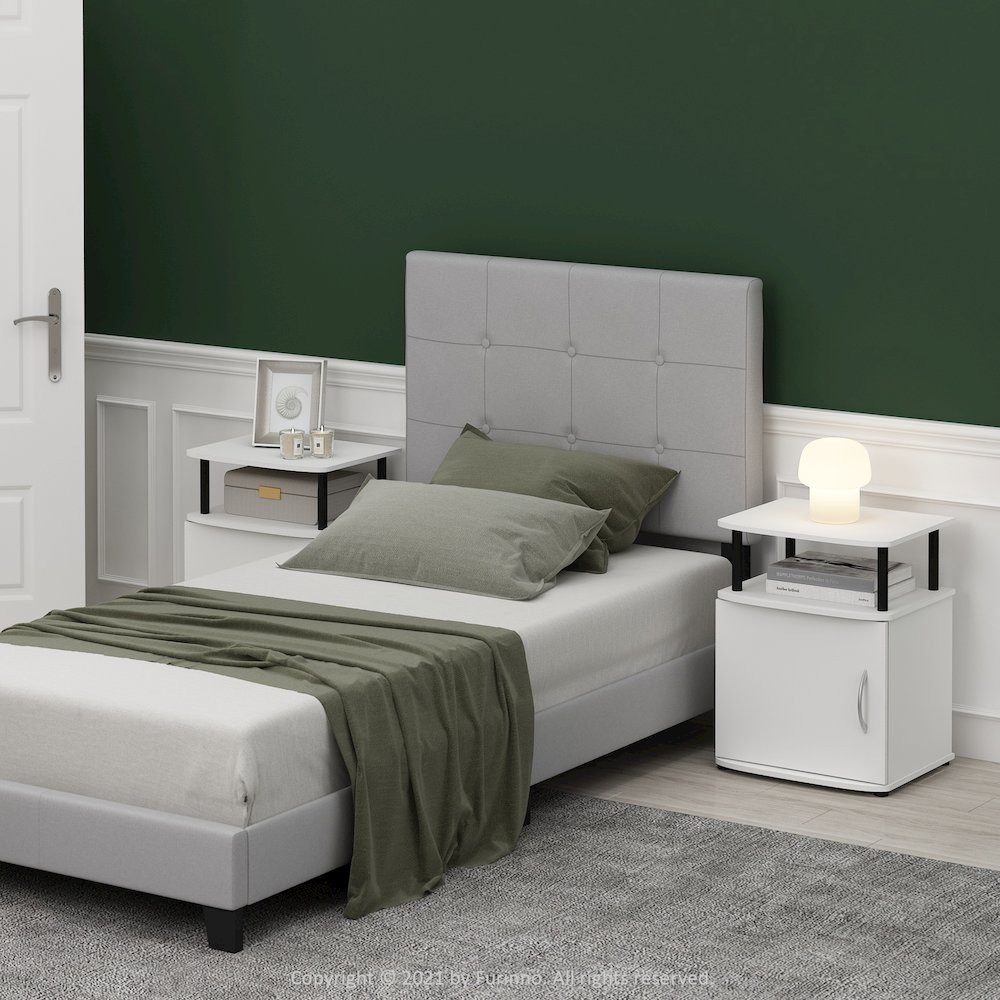 JAYA Side Table Set of 2, 2-Tier Open Shelf End Table with Door Cabinet, White. Picture 5