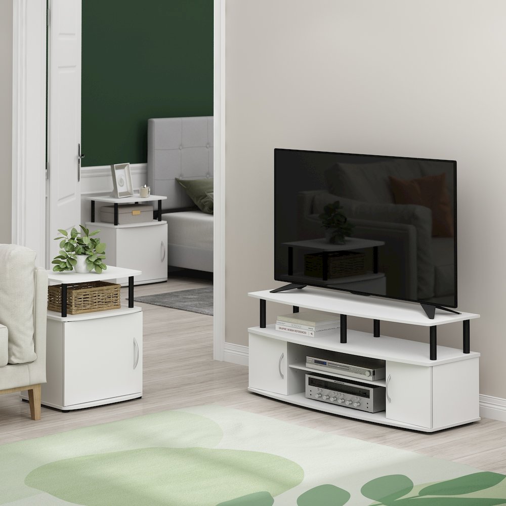 JAYA Side Table Set of 2, 2-Tier Open Shelf End Table with Door Cabinet, White. Picture 4