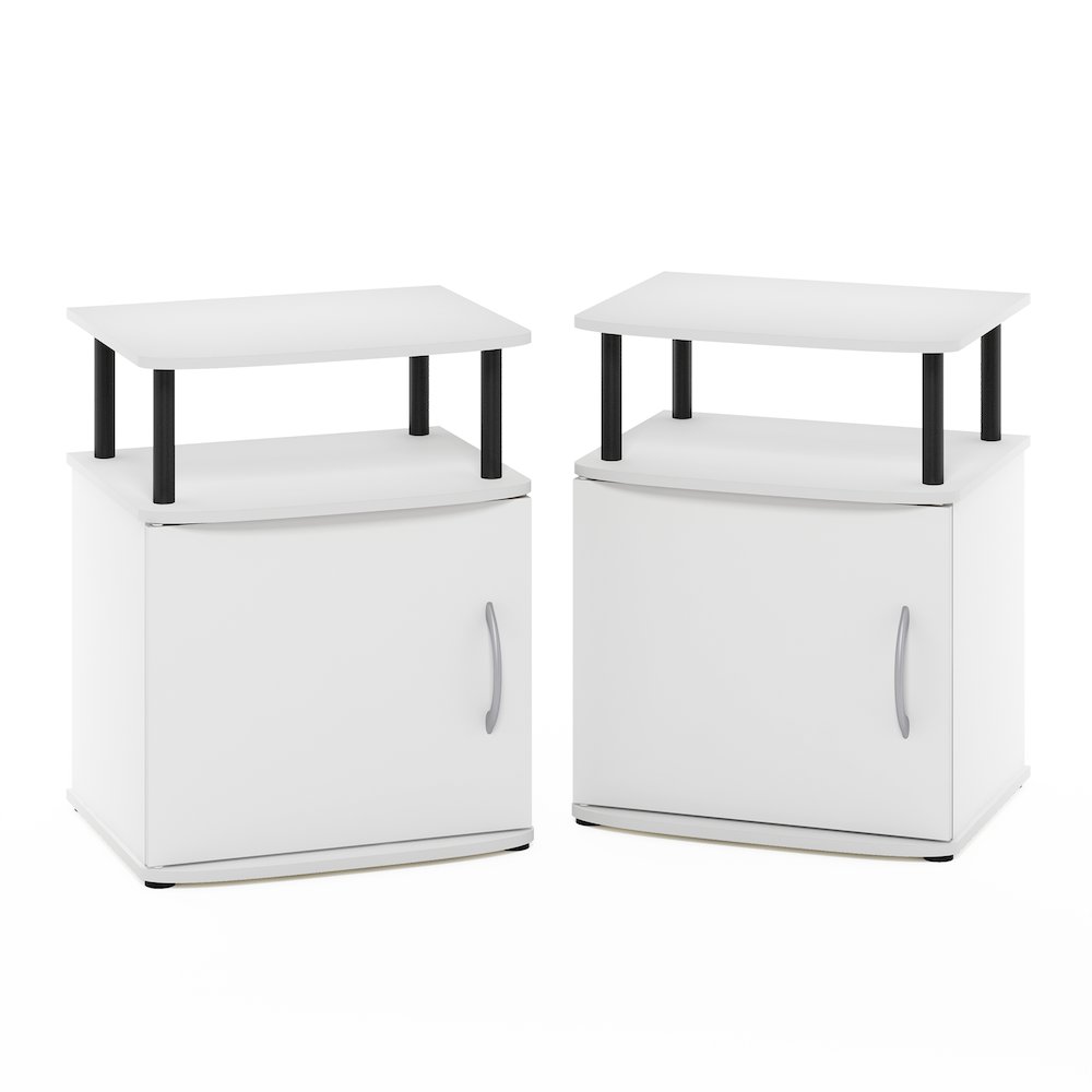 JAYA Side Table Set of 2, 2-Tier Open Shelf End Table with Door Cabinet, White. Picture 2