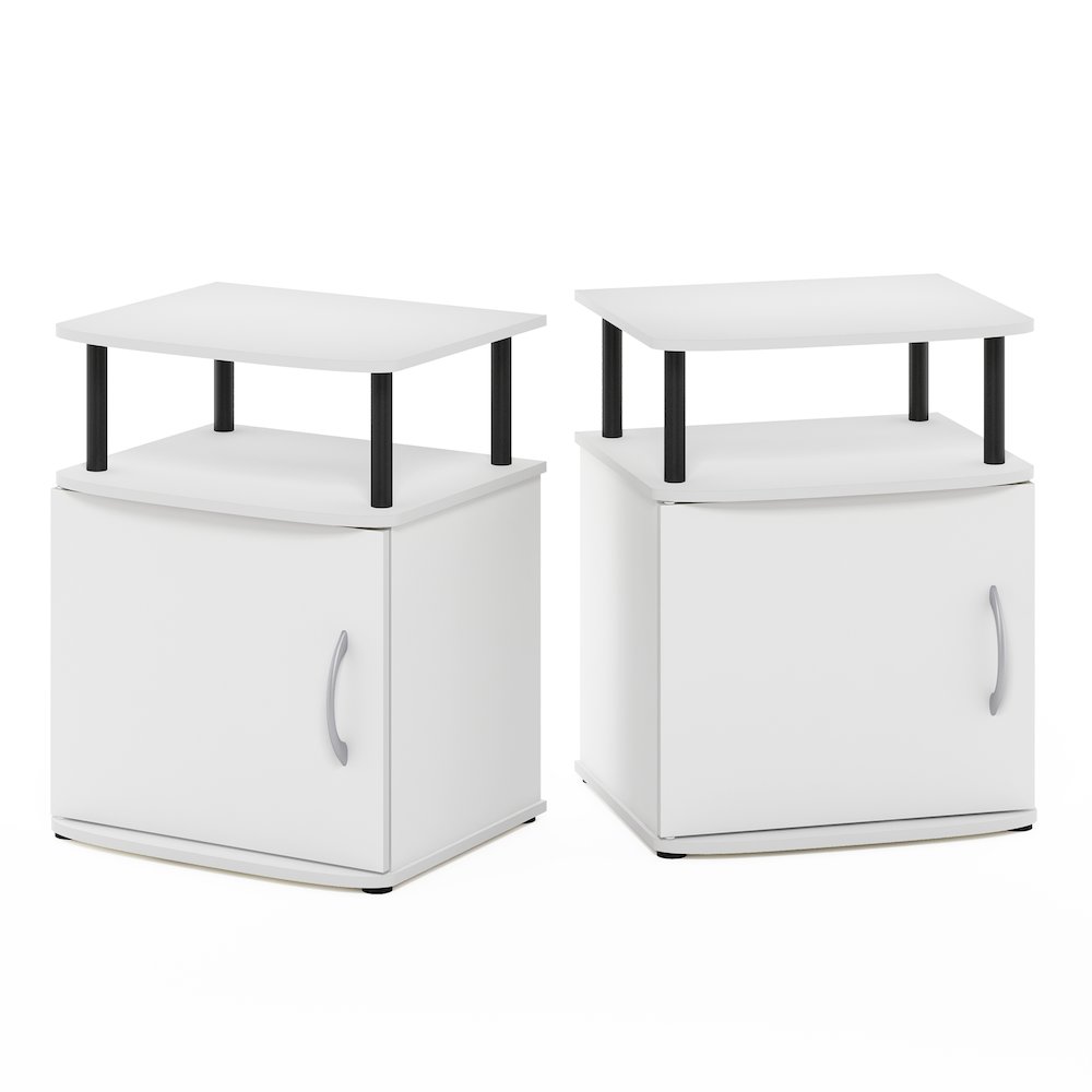 JAYA Side Table Set of 2, 2-Tier Open Shelf End Table with Door Cabinet, White. Picture 1