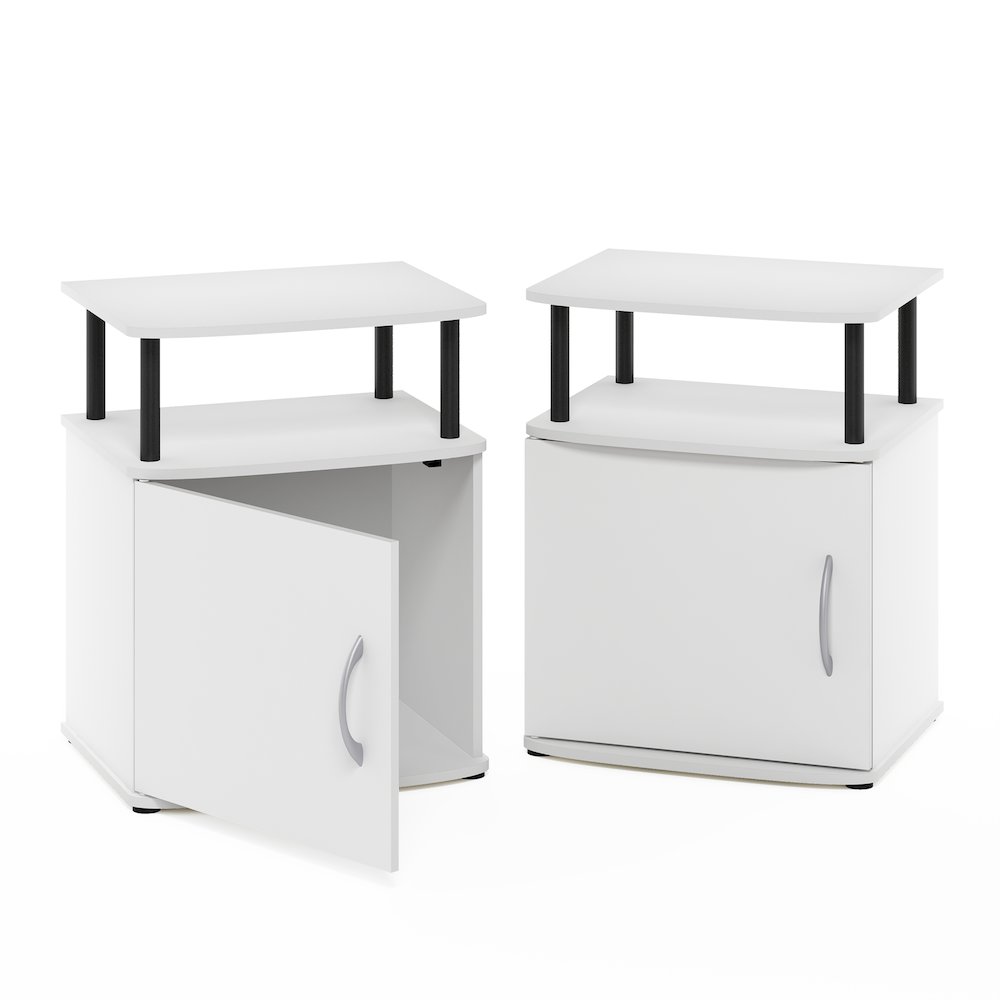 JAYA Side Table Set of 2, 2-Tier Open Shelf End Table with Door Cabinet, White. Picture 3
