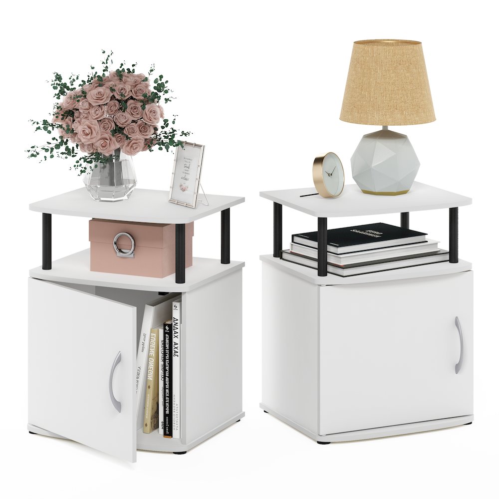 JAYA Side Table Set of 2, 2-Tier Open Shelf End Table with Door Cabinet, White. Picture 6