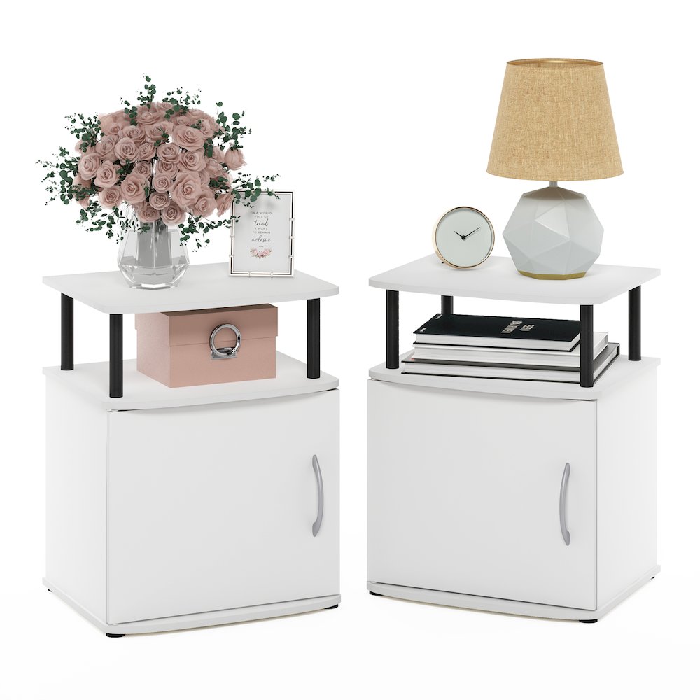 JAYA Side Table Set of 2, 2-Tier Open Shelf End Table with Door Cabinet, White. Picture 7