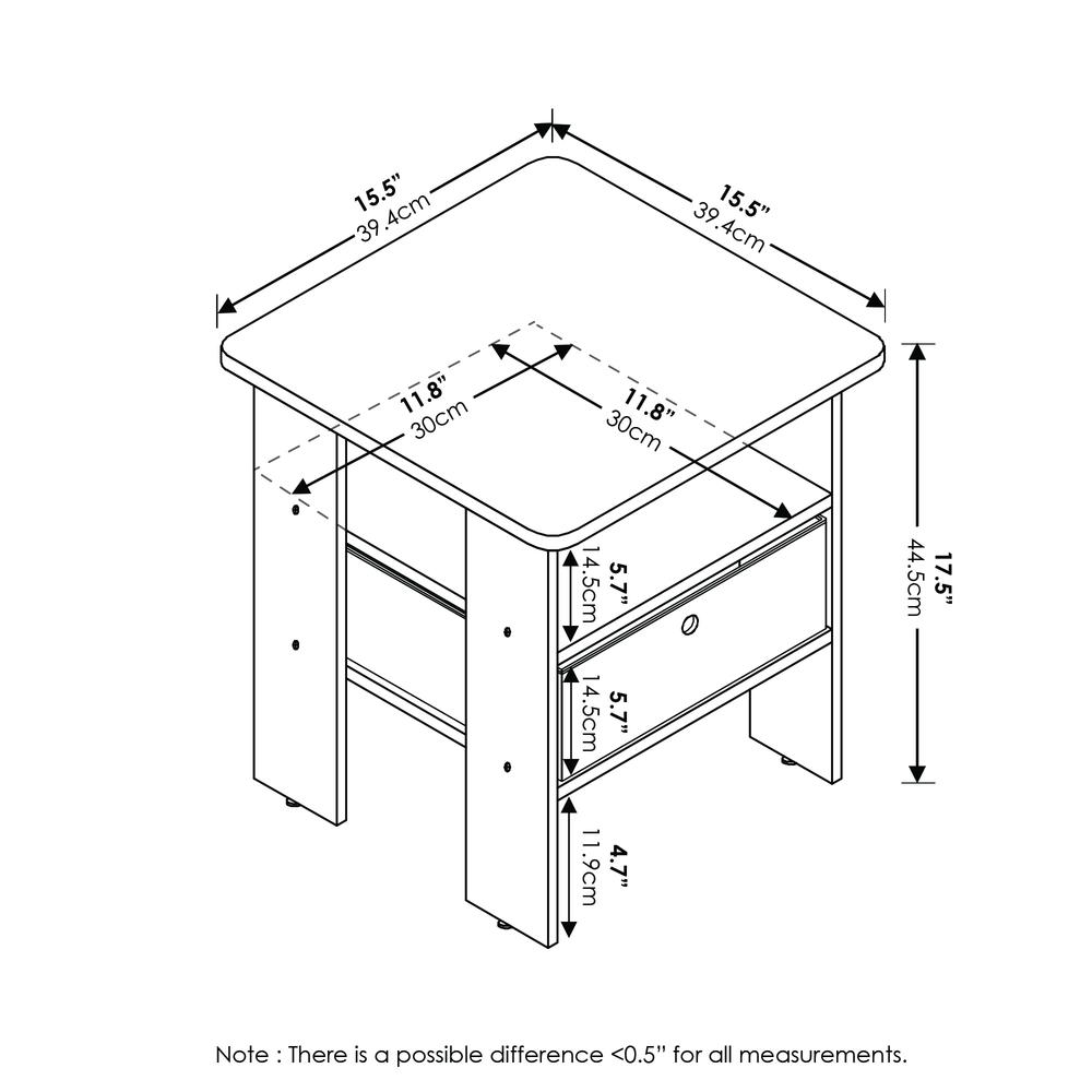 Furinno Andrey End Table Nightstand with Bin Drawer, White/Black, Set of 2. Picture 2