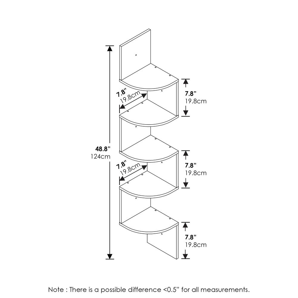 Rossi 5-Tier Wall Mount Floating Radial Corner Shelf, White. Picture 6