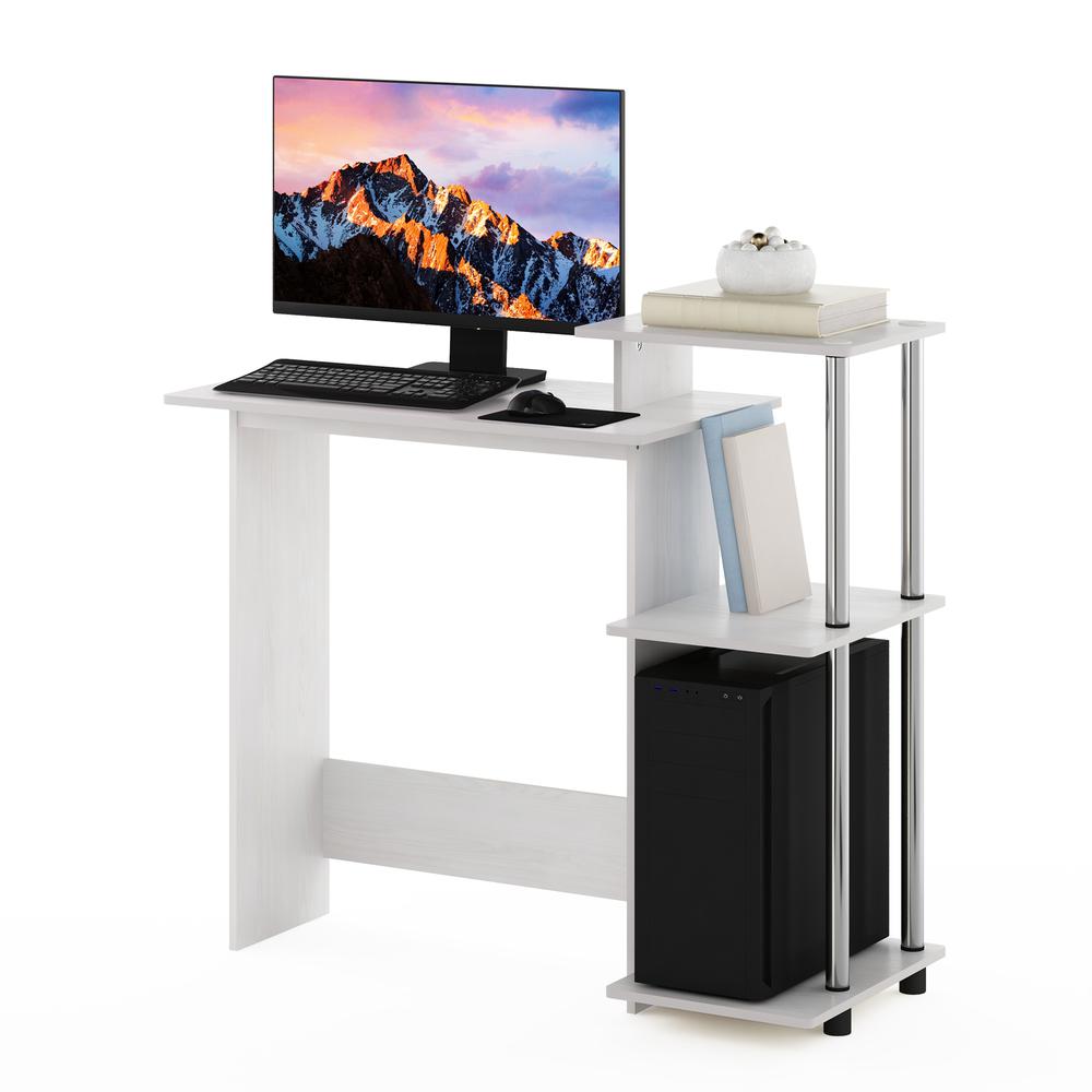 Furinno Efficient Home Laptop Notebook Computer Desk, White Oak/Stainless Steel. Picture 5