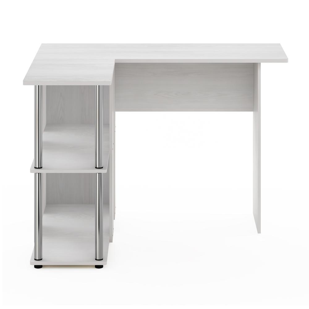 Furinno Abbott L-Shape Desk with Bookshelf, White Oak, Stainless Steel Tubes. Picture 3