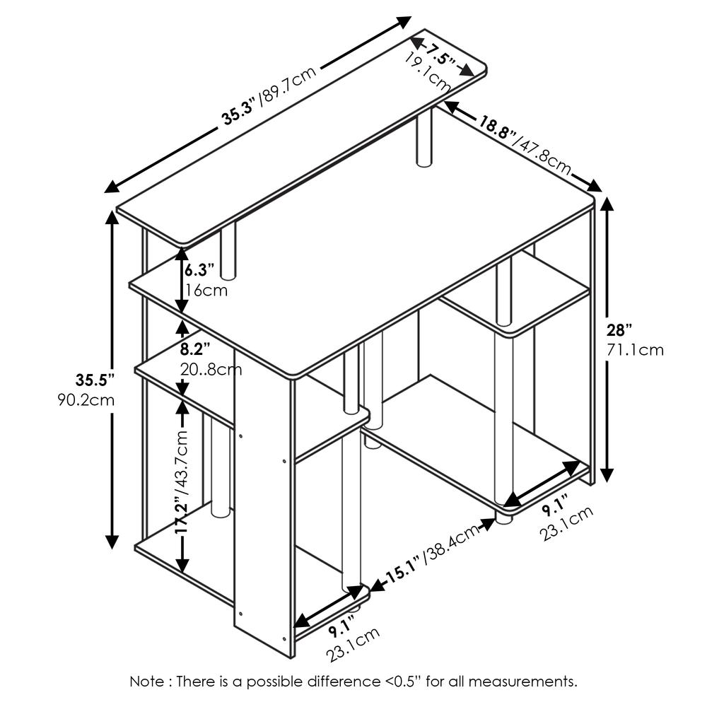 Furinno JAYA Simple Design Computer Writing Desk, Americano, Stainless Steel Tubes. Picture 2