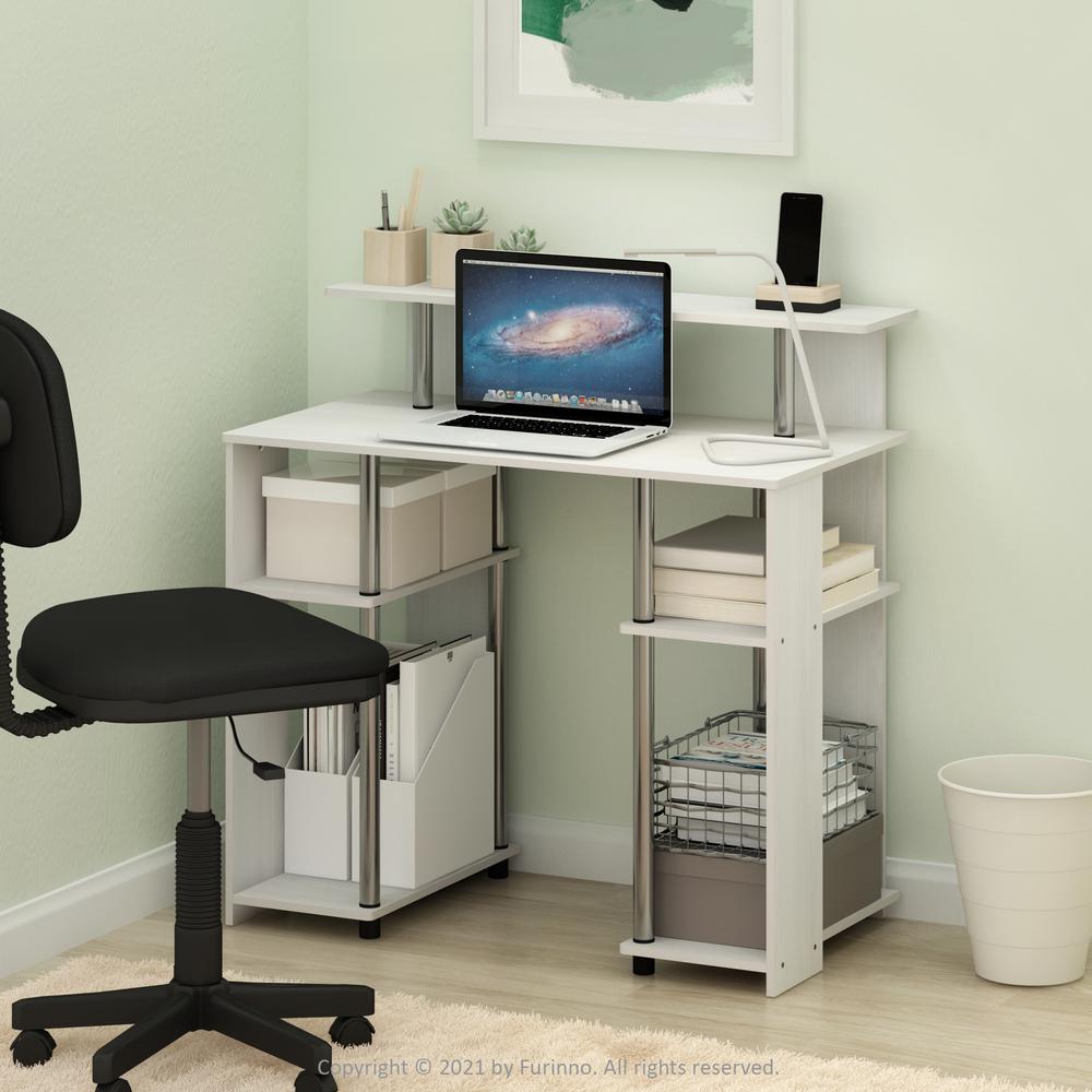Furinno JAYA Simple Design Computer Writing Desk, White Oak, Stainless Steel Tubes. Picture 6