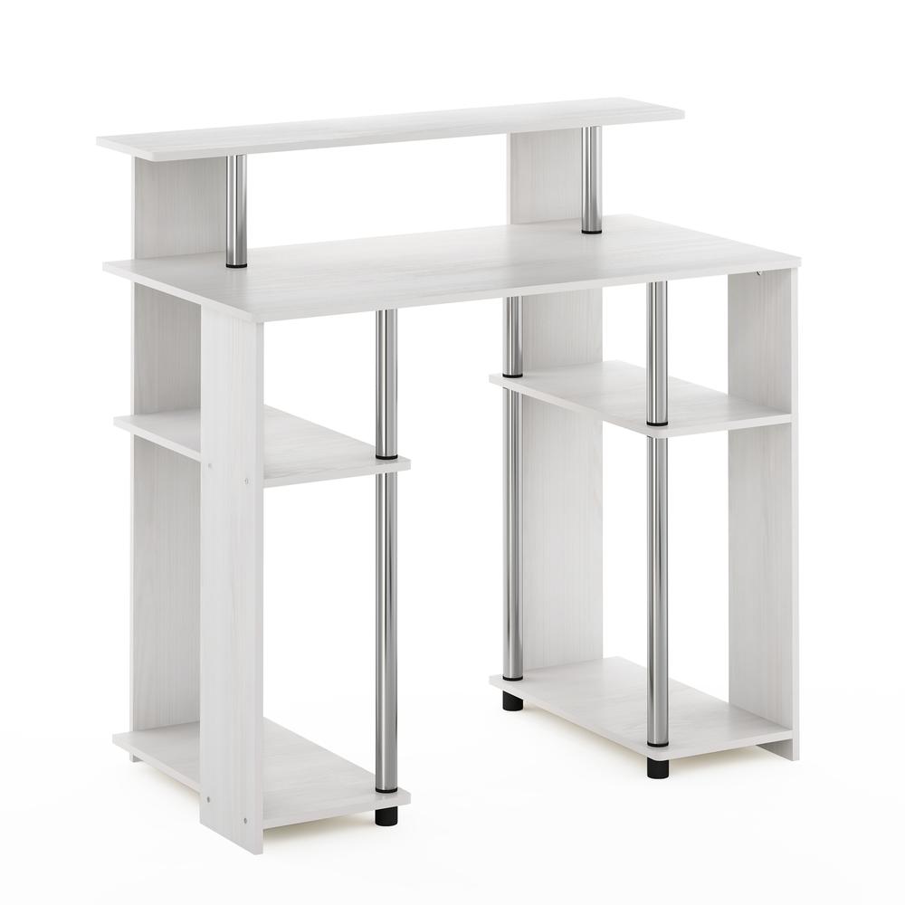 Furinno JAYA Simple Design Computer Writing Desk, White Oak, Stainless Steel Tubes. Picture 1
