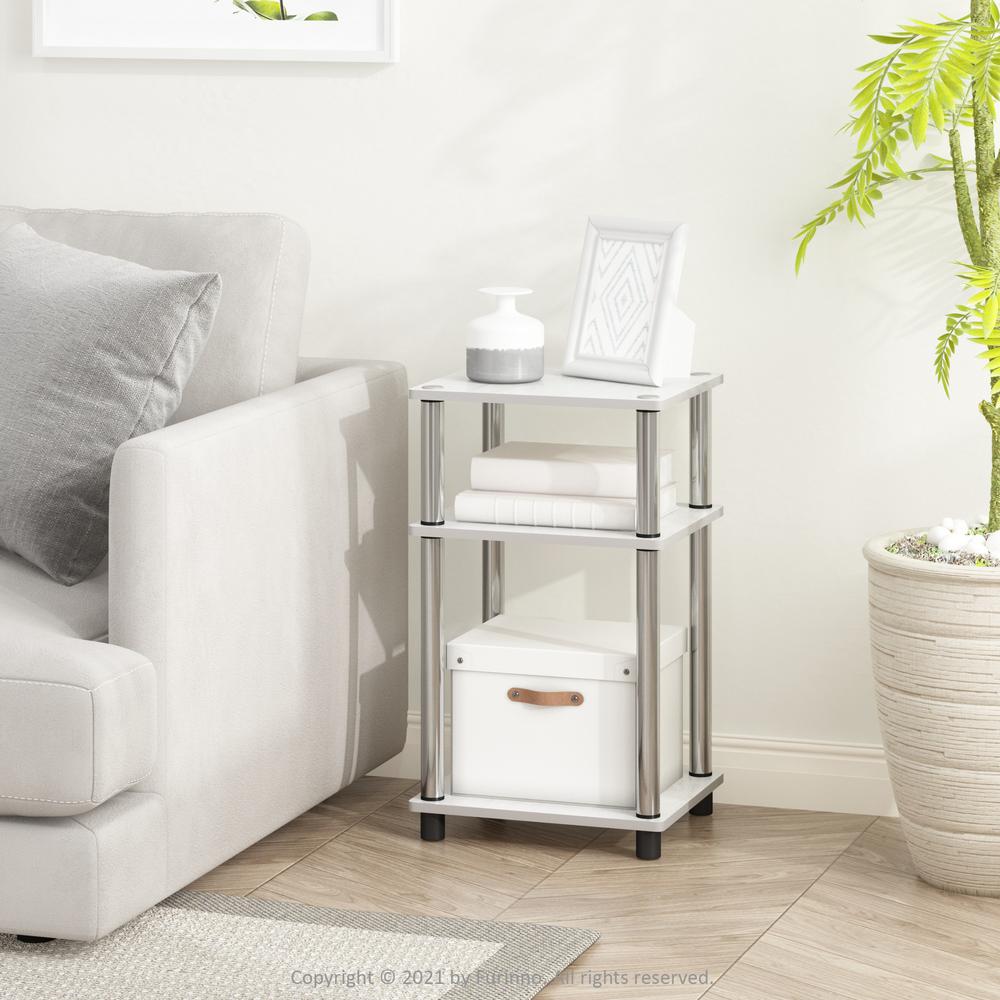 Furinno Just 3-Tier Turn-N-Tube End Table, 2-Pack, White Oak/Chrome. Picture 5