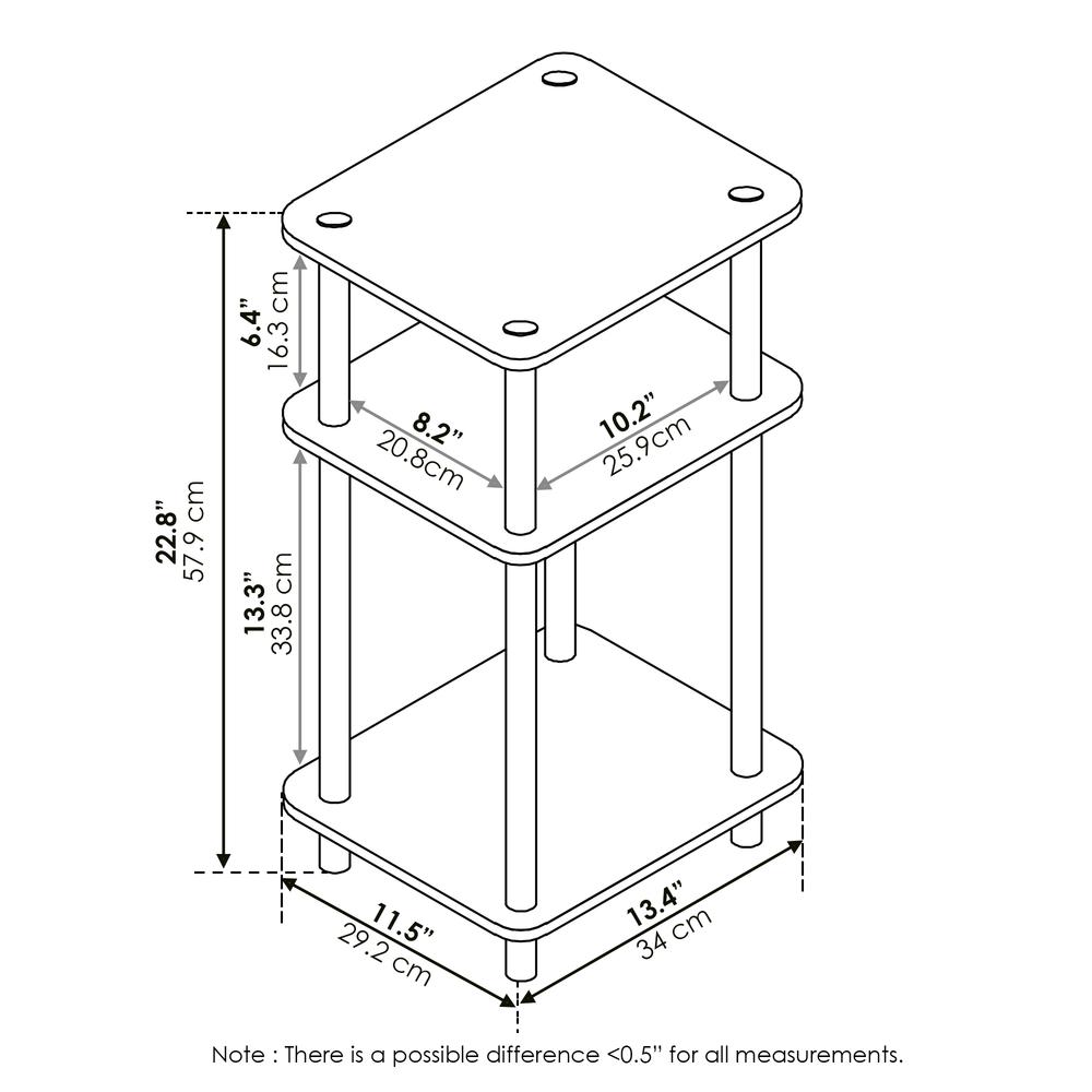 Furinno Just 3-Tier Turn-N-Tube End Table, 2-Pack, White Oak/Chrome. Picture 2