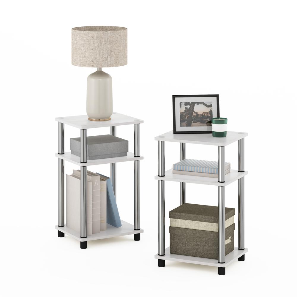 Furinno Just 3-Tier Turn-N-Tube End Table, 2-Pack, White Oak/Chrome. Picture 4