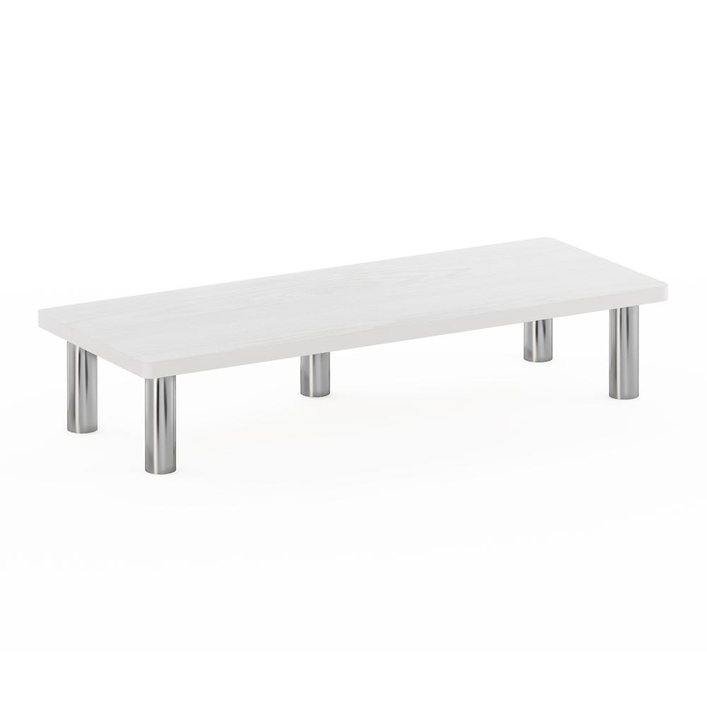 Furinno Turn-N-Tube Monitor Riser Stand, White Oak, Stainless Steel Tubes. Picture 1