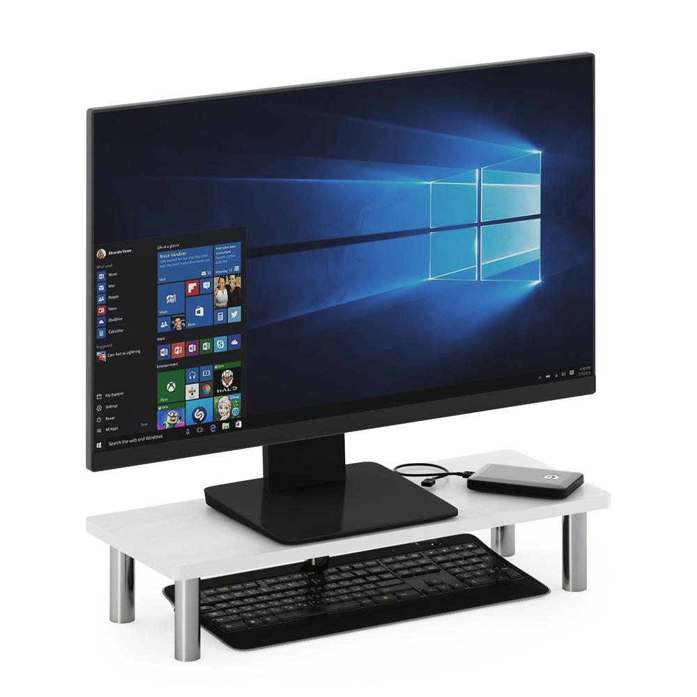 Furinno Turn-N-Tube Monitor Riser Stand, White Oak, Stainless Steel Tubes. Picture 4
