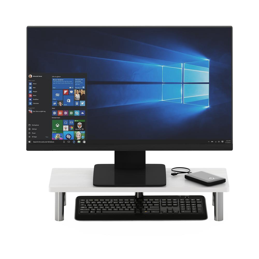 Furinno Turn-N-Tube Monitor Riser Stand, White Oak, Stainless Steel Tubes. Picture 5