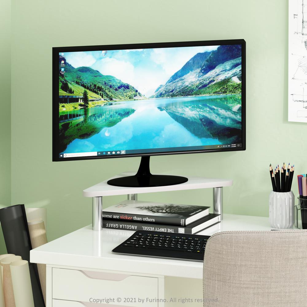 Furinno Turn-N-Tube Corner Monitor Riser Stand, White Oak, Stainless Steel Tubes. Picture 6