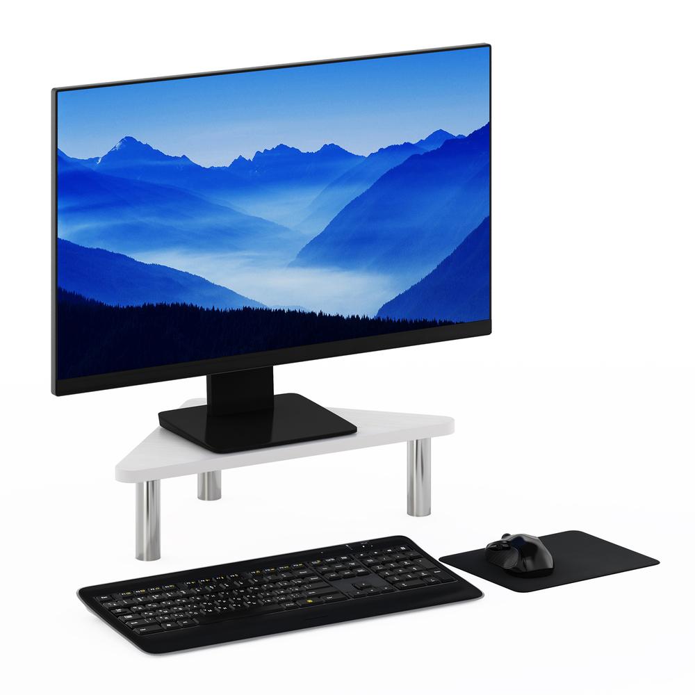 Furinno Turn-N-Tube Corner Monitor Riser Stand, White Oak, Stainless Steel Tubes. Picture 5