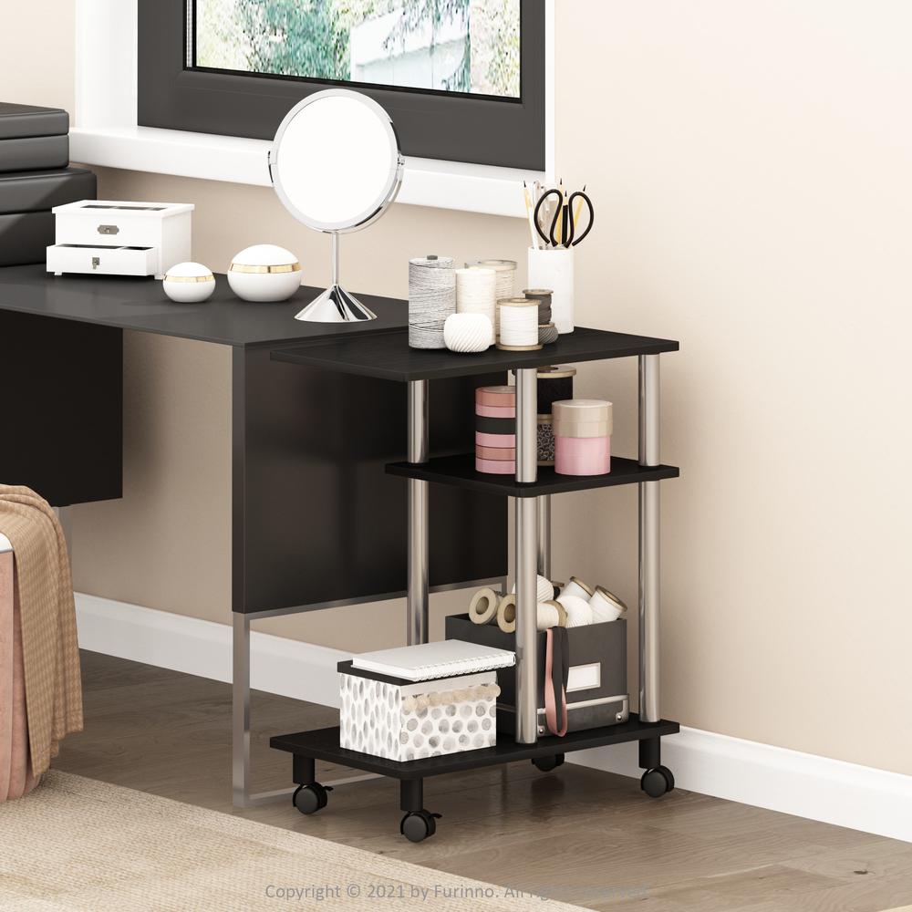 Furinno Turn-N-Tube U Shape Sofa Side Table with Casters, Americano, Stainless Steel Tubes. Picture 6